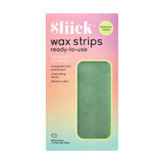 Sliick wax strips packaging with gradient pink to green design on a white background