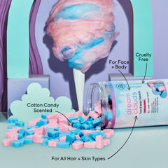 Dream Clouds hard wax beads with cotton candy stylized theme and product details. 