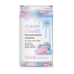 Canister of Dream Clouds Hard Wax Beads for Face & Body with pink and blue cloud beads on a white background