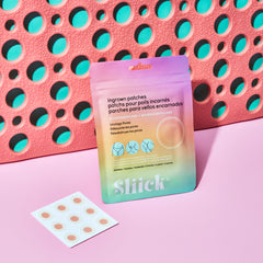 Sliick Ingrown Patches packaging with stylized background 