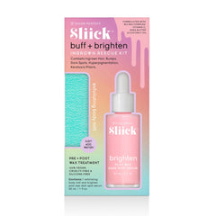 Sliick Buff + Brighten Kit – Includes exfoliating mitt & brightening serum for ingrown hairs, dark spots, & keratosis pilaris. Vegan & cruelty-free.