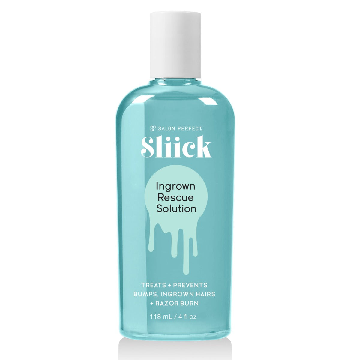 Sliick Ingrown Rescue Solution – 4 fl oz blue bottle treats ingrown hairs, razor bumps & irritation for smooth, clear post-wax skin.